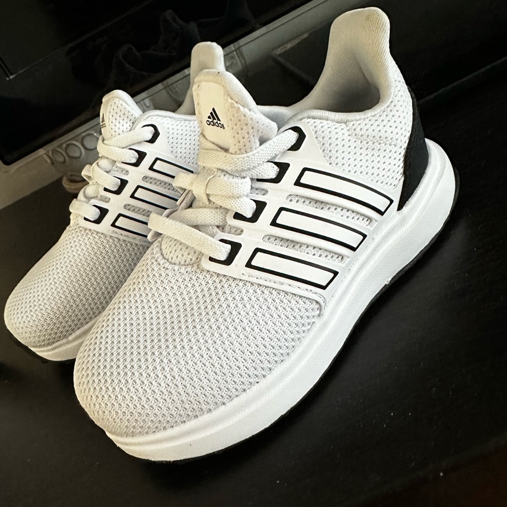 Adidas Kids White and Black Mesh Sneakers